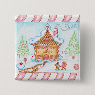Kerstkoekhart huis knop vierkante button 5,1 cm