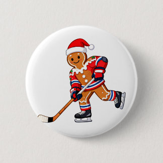 Kerstkoekje Hockey Kerstmis IJshockey Sporten Ronde Button 5,7 Cm