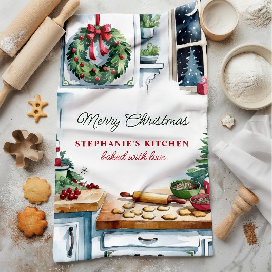 Kerstkoekje keuken scene gepersonaliseerd theedoek