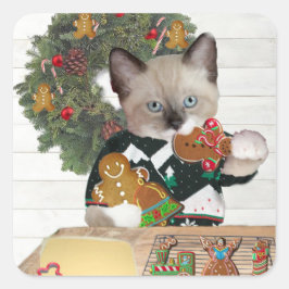 Kerstkoekje Kitten Square Sticker