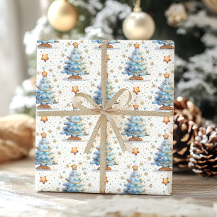 Kerstkoekje peperkoek man blauwe jongen verjaardag inpakpapier vel