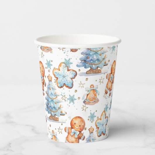 Kerstkoekje peperkoek man blauwe jongen verjaardag papieren bekers (Achterkant)