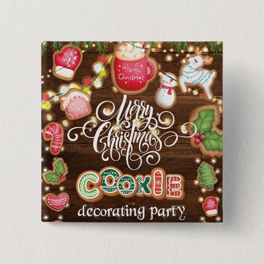 Kerstkoekjes decorteren vierkante button 5,1 cm (Voorkant)