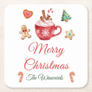 Kerstkoekjes en cacaofeest vierkante kartonnen onderzetter