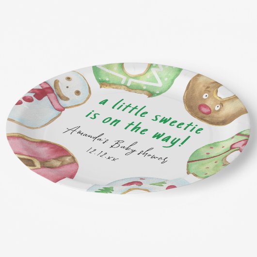 Kerstkoekjes en donuts baby shower papieren bordje (Gekanteld)