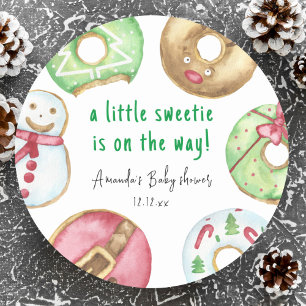 Kerstkoekjes en donuts baby shower ronde sticker