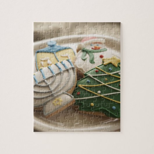 Kerstkoekjes en hanukkah op bord, legpuzzel (Verticaal)