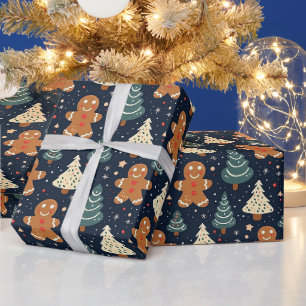 Kerstkoekjes en kerstbomen cadeaupapier