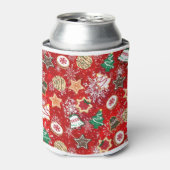 Kerstkoekjes en sneeuwvlokken op rood blikjeskoeler