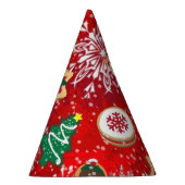 Kerstkoekjes en sneeuwvlokken op rood feesthoedjes (Rechts)