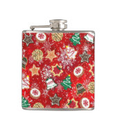 Kerstkoekjes en sneeuwvlokken op rood heupfles (Voorkant)