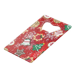 Kerstkoekjes en Sneeuwvlokken op Rood Kredietkaart Flessenopener