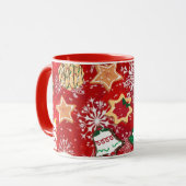 Kerstkoekjes en sneeuwvlokken op rood mok (Voorkant links)