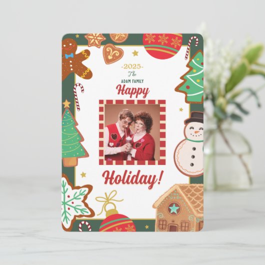Kerstkoekjes Foto Vakantie Kaart (Staand voorkant)