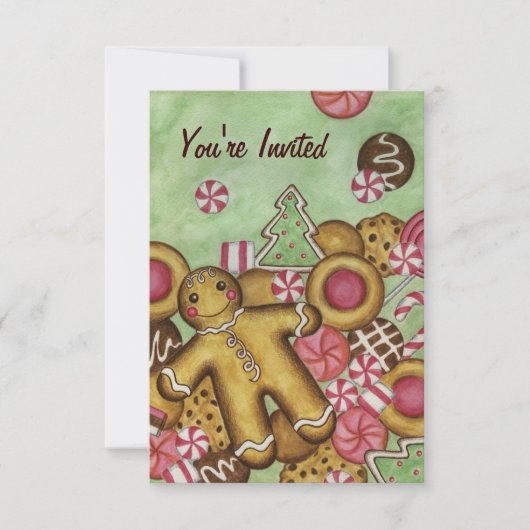 Kerstkoekjes Gingerbread Uitnodigingen (Voorkant)