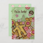 Kerstkoekjes Gingerbread Uitnodigingen (Voorkant / Achterkant)