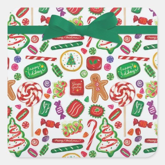 Kerstkoekjes Kaart Envelope Vierkante Sticker (Voorkant)