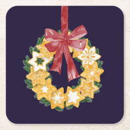 Kerstkoekjes met blauw marineslein vierkante kartonnen onderzetter