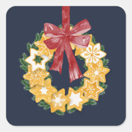 Kerstkoekjes met blauwe grijze achtergrond vierkante sticker