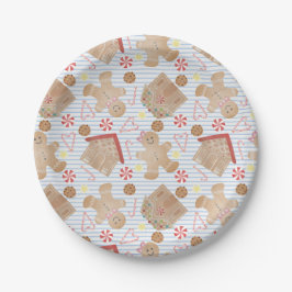 Kerstkoekjes met Borden met blauw strippapier Papieren Bordje