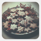 Kerstkoekjes op Bord Xmas Cookie Vierkante Sticker (Voorkant)