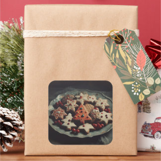 Kerstkoekjes op bord Xmas-koekje Vierkante Sticker