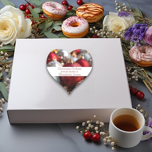 Kerstkoekjes Rood Zilver Glitter Ornamenten Hart Sticker