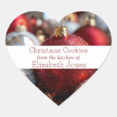 Kerstkoekjes Rood Zilver Glitter Ornamenten Hart Sticker (Voorkant)
