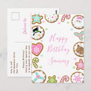 Kerstkoekjes Roze en Groen Gelukkig Verjaardag Briefkaart