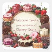 Kerstkoekjes Snoep Brownies Donuts Vierkante Sticker (Voorkant)