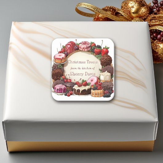 Kerstkoekjes Snoep Brownies Donuts Vierkante Sticker
