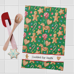 Kerstkoekjes voor Santa Green Kitchen Towel Theedoek