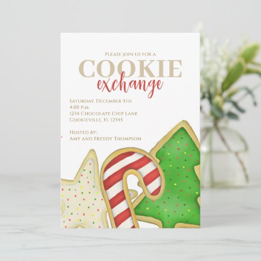 Kerstkoekjesuitwisseling Schattige feest Kaart (Staand voorkant)