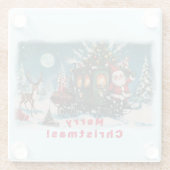 Kerstkoets - Santa's Delivery Wagon Glazen Onderzetter (Achterkant)