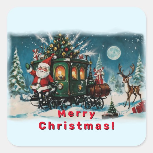 Kerstkoets - Santa's Delivery Wagon Vierkante Sticker (Voorkant)