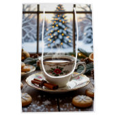 Kerstkoffie en koekjes Winter Window Scene Medium Cadeauzakje (Achterkant)
