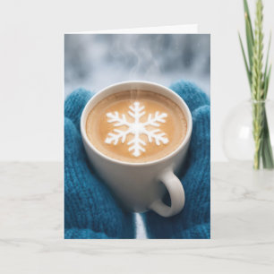Kerstkoffie Met Mutsen en Sneeuwvlok Kaart