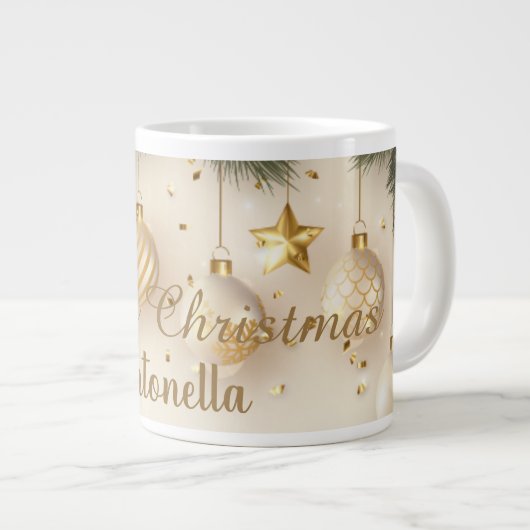 Kerstkoffie mok met gouden balletjes (Voorkant rechts)