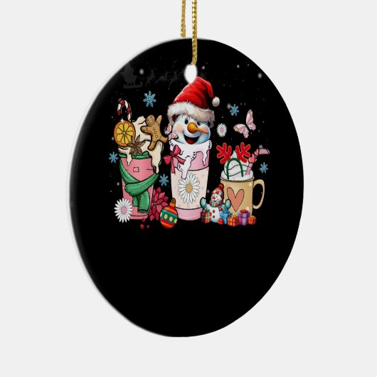 Kerstkoffie Roze Kerstspice Latte Cosy S Keramisch Ornament (Rechts)