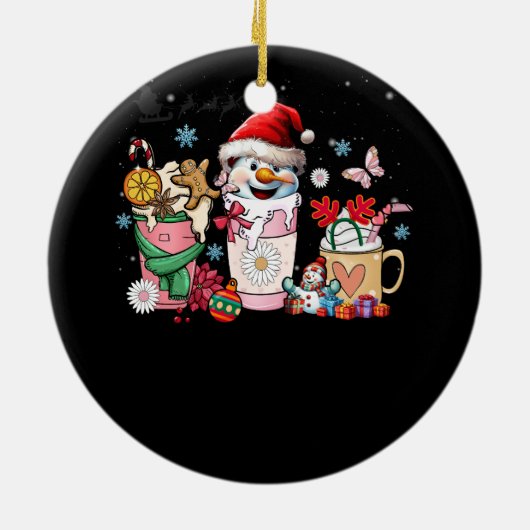 Kerstkoffie Roze Kerstspice Latte Cosy S Keramisch Ornament (Achterkant)