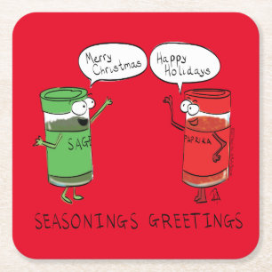 kerstkoken Funny Chef Spices Vierkante Kartonnen Onderzetter