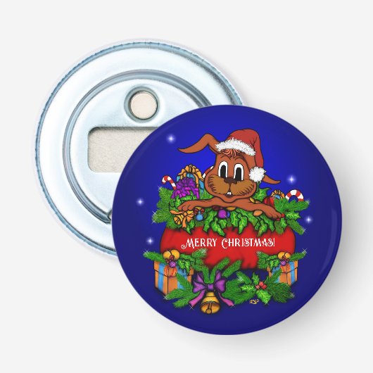 kerstkonijn button flesopener (Voorkant)