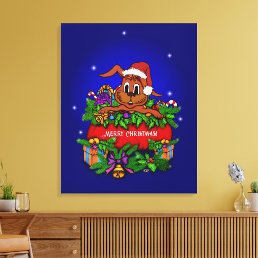 kerstkonijn canvas afdruk (Insitu (Woonkamer))