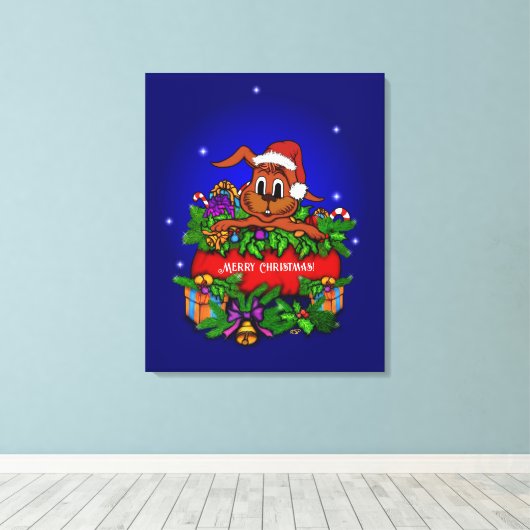 kerstkonijn canvas afdruk (Insitu (Houten vloer))