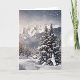 Kerstkonijn en kardinalen in sneeuwvlokken kaart