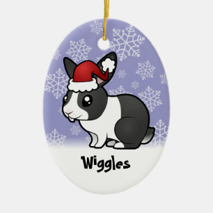 Kerstkonijn (glad haar van het bovenste oor) keramisch ornament