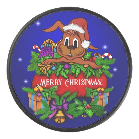 kerstkonijn hockey puck (Voorkant)