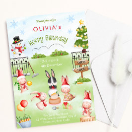 Kerstkonijn Konijn Winter Kind Verjaardagsfeestje Kaart