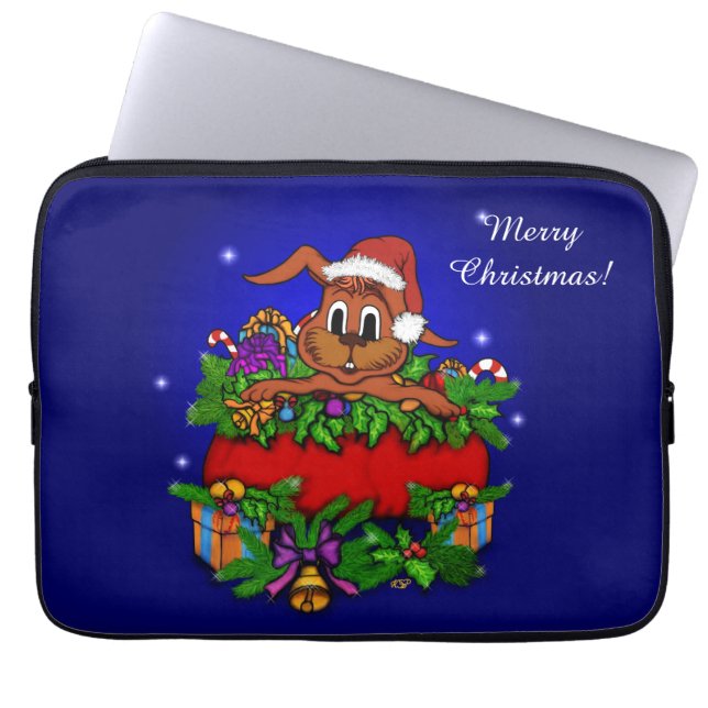 kerstkonijn laptop sleeve (Voorkant)