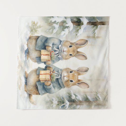 Kerstkonijn Tapestry Wandkleed (Voorkant (horizontaal))